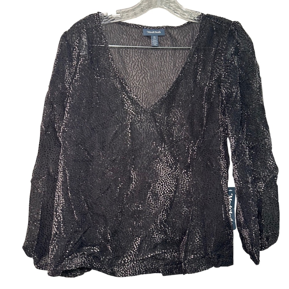 NWT ModCloth Sheer Top Grey Burnout V-Neck Blouse Womens Medium New Sheer's Eve